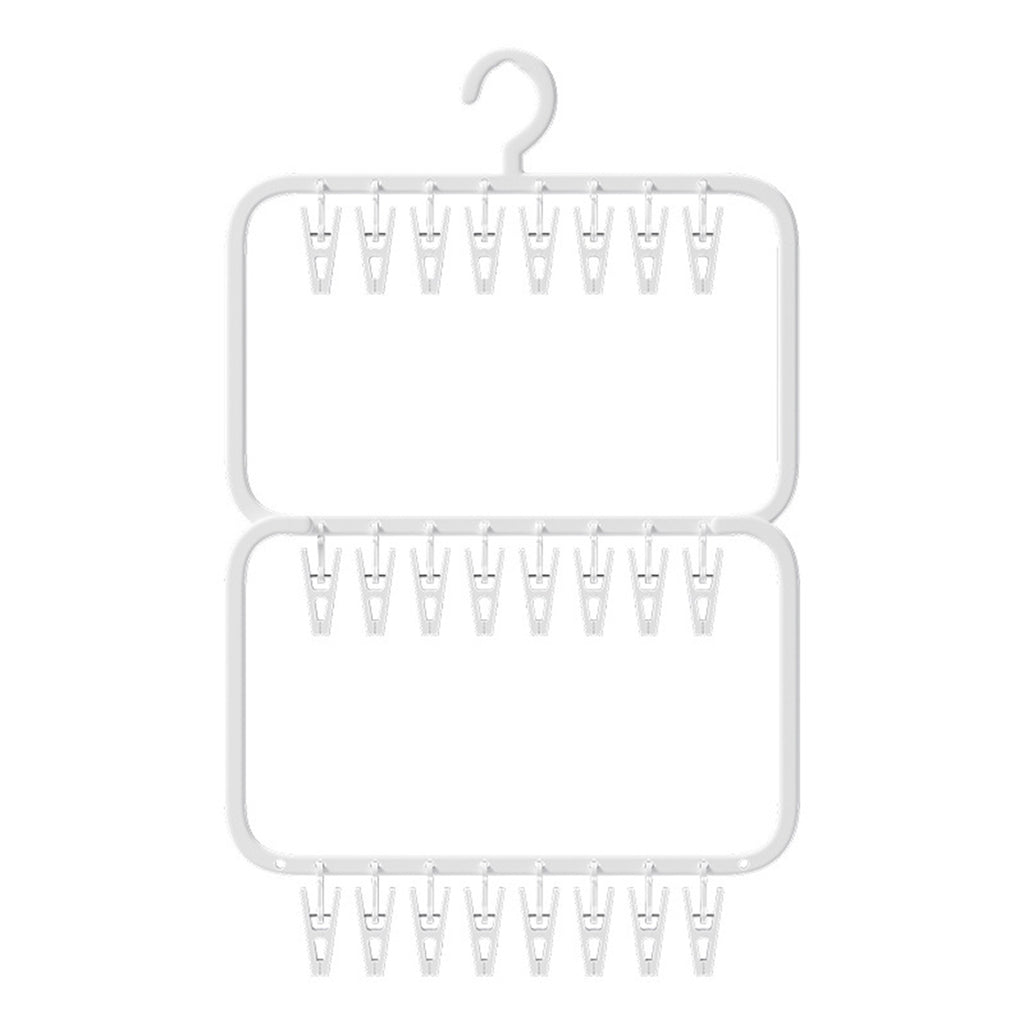 Clothes Sock Drying Rack with 24 Clips, Swivel Hook Wind-Proof Clothes Hanger Rack for Socks, Bras, Underwear
