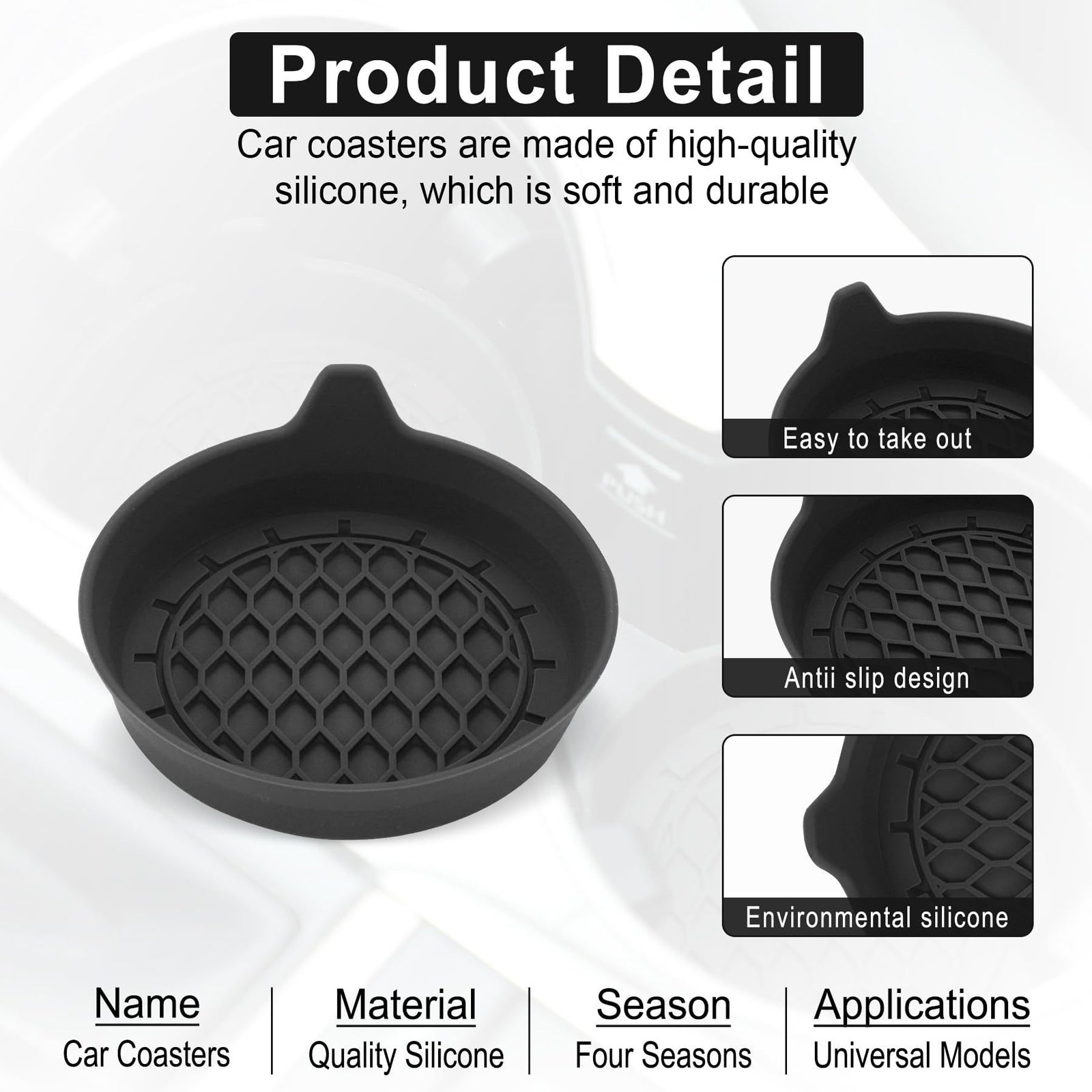 Silicone Car Cup Holder Coasters, 4 Pack Non-Slip Mat for Drink Placement, Universal Fit for Vehicle Cup Holders