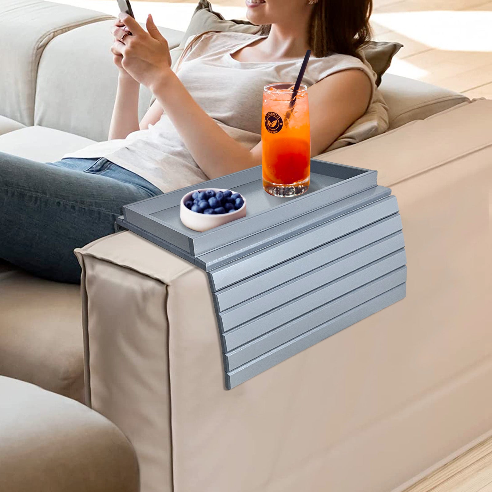 Bamboo Sofa Arm Table (Grey)