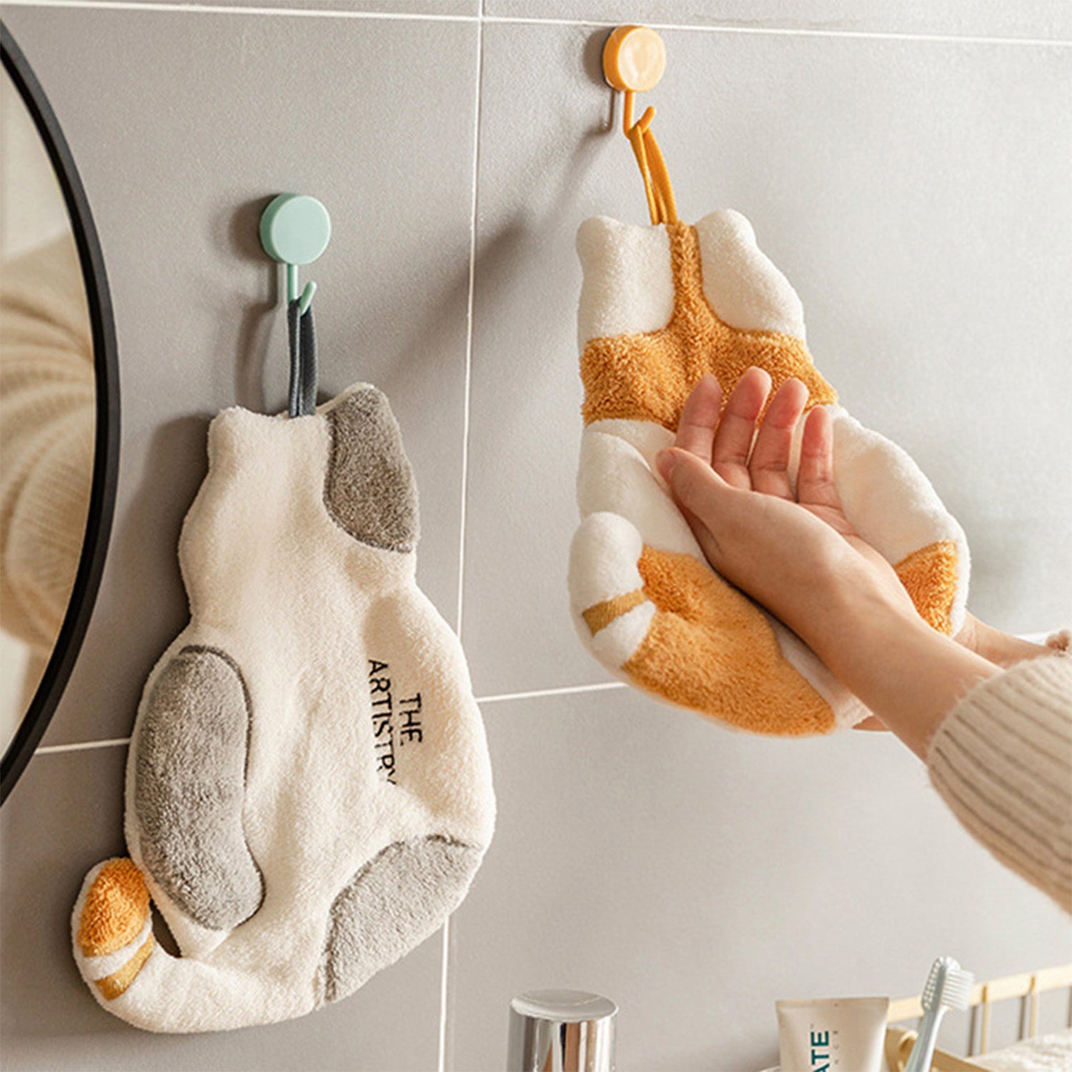 Hand Towel, Hanging Hand Towels for Kitchen with Loop,Bathroom Hand Towels Hanging, Absorbent Microfiber Hand Drying Puff