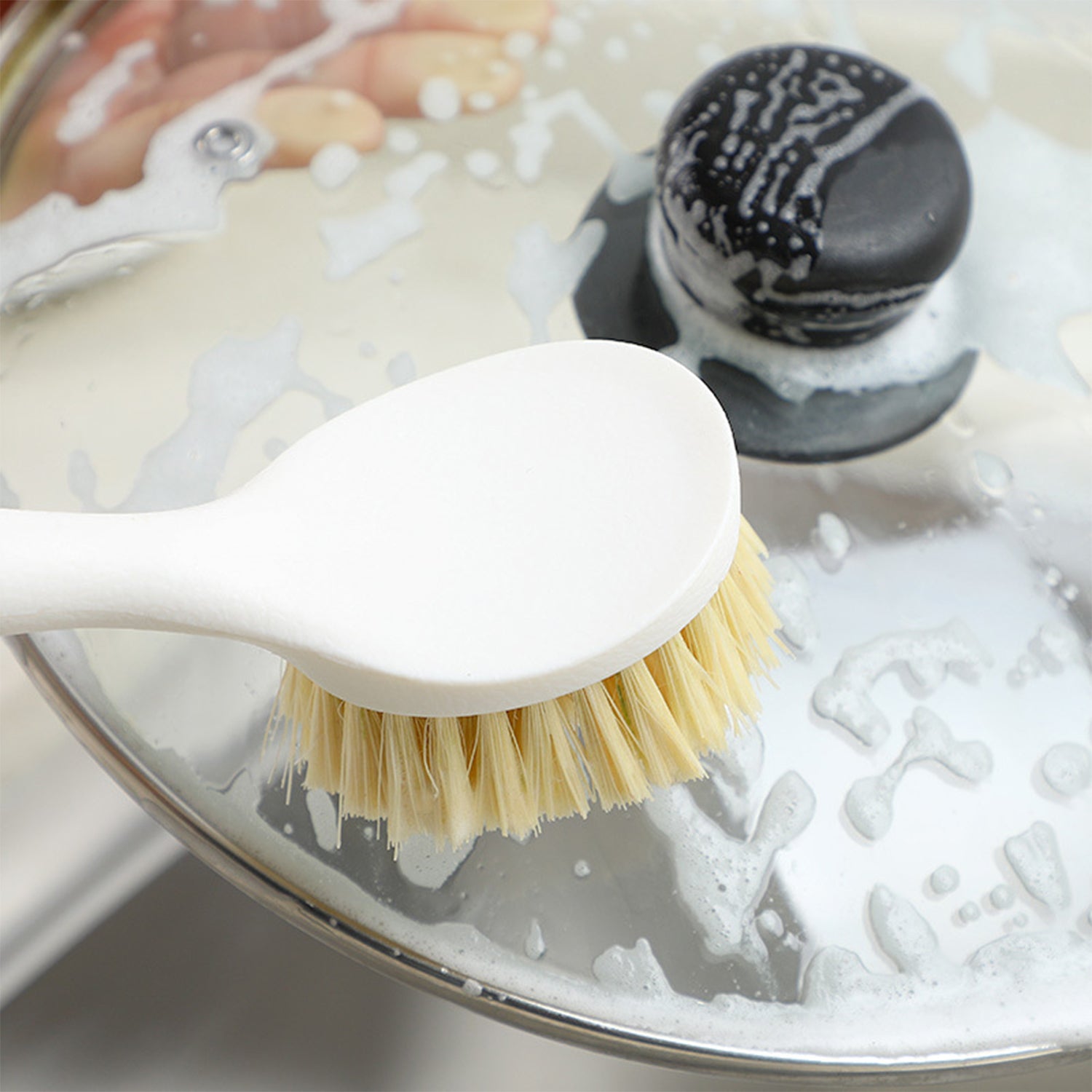 Dish Brush Set with Bamboo Handle, Kitchen Brushes for Cleaning Pot, Sink and Stove, Skillet Scrubber with Tough Bristles