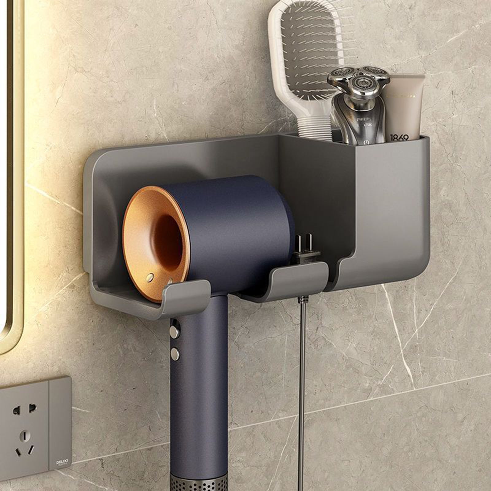Hair Dryer Holder Wall Mounted with Self Adhesive, Stainless Steel Wall Mount Adhesive Rack Organizer for Hair Blow Dryer