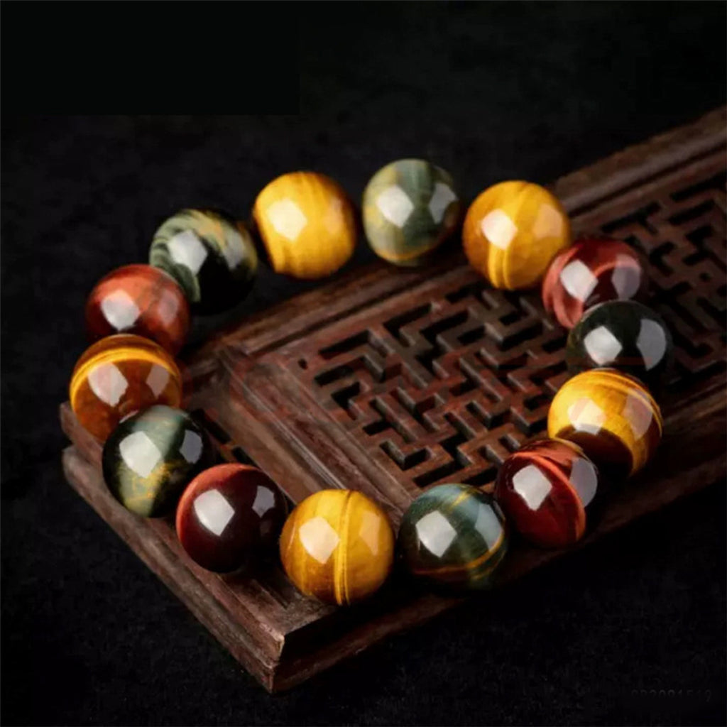 Tiger's Eye Bracelets for Men & Women - Handmade Stretchy Beaded Feng Shui Jewelry, Natural Stone Protection Gift Set