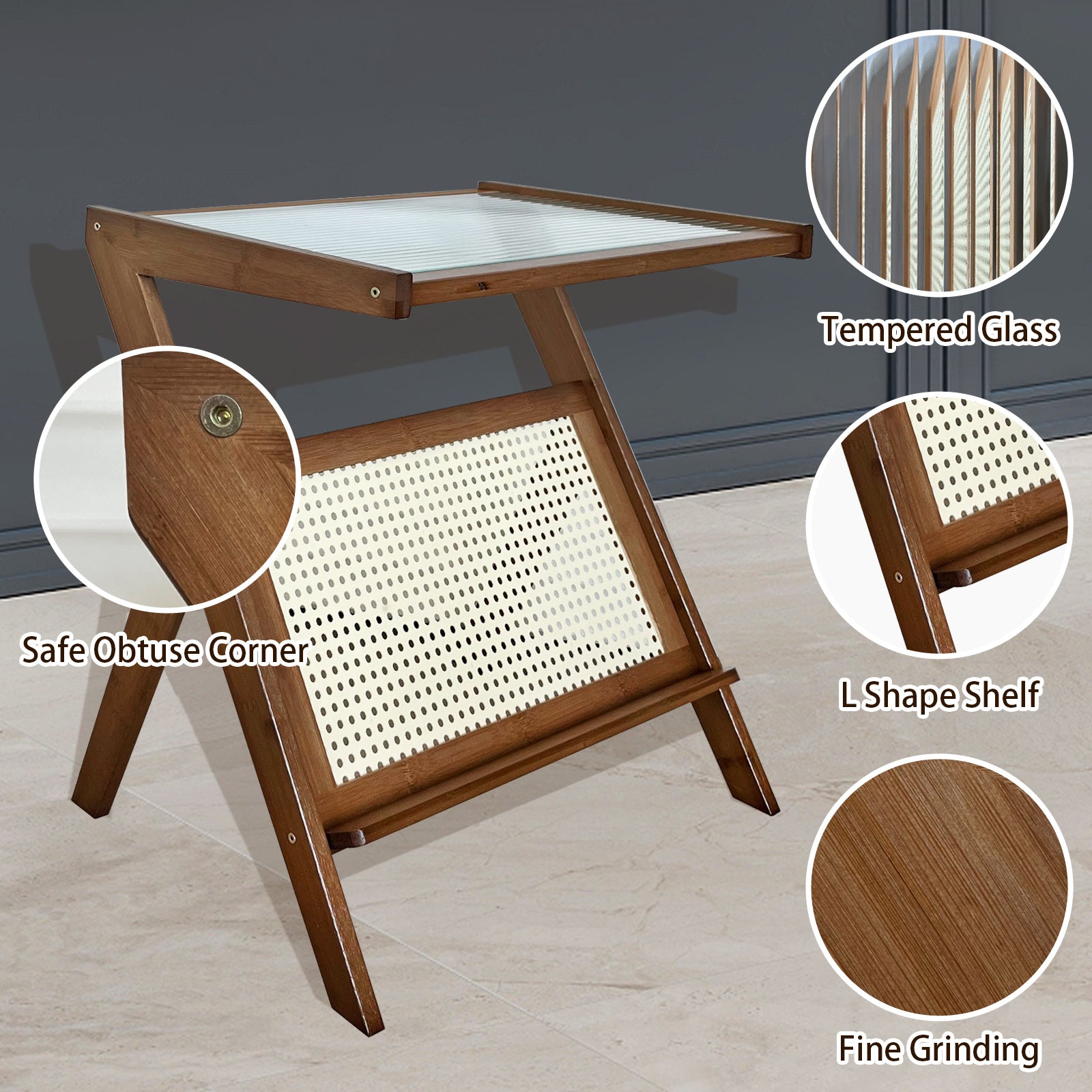 Rattan Side Table (Walnut)